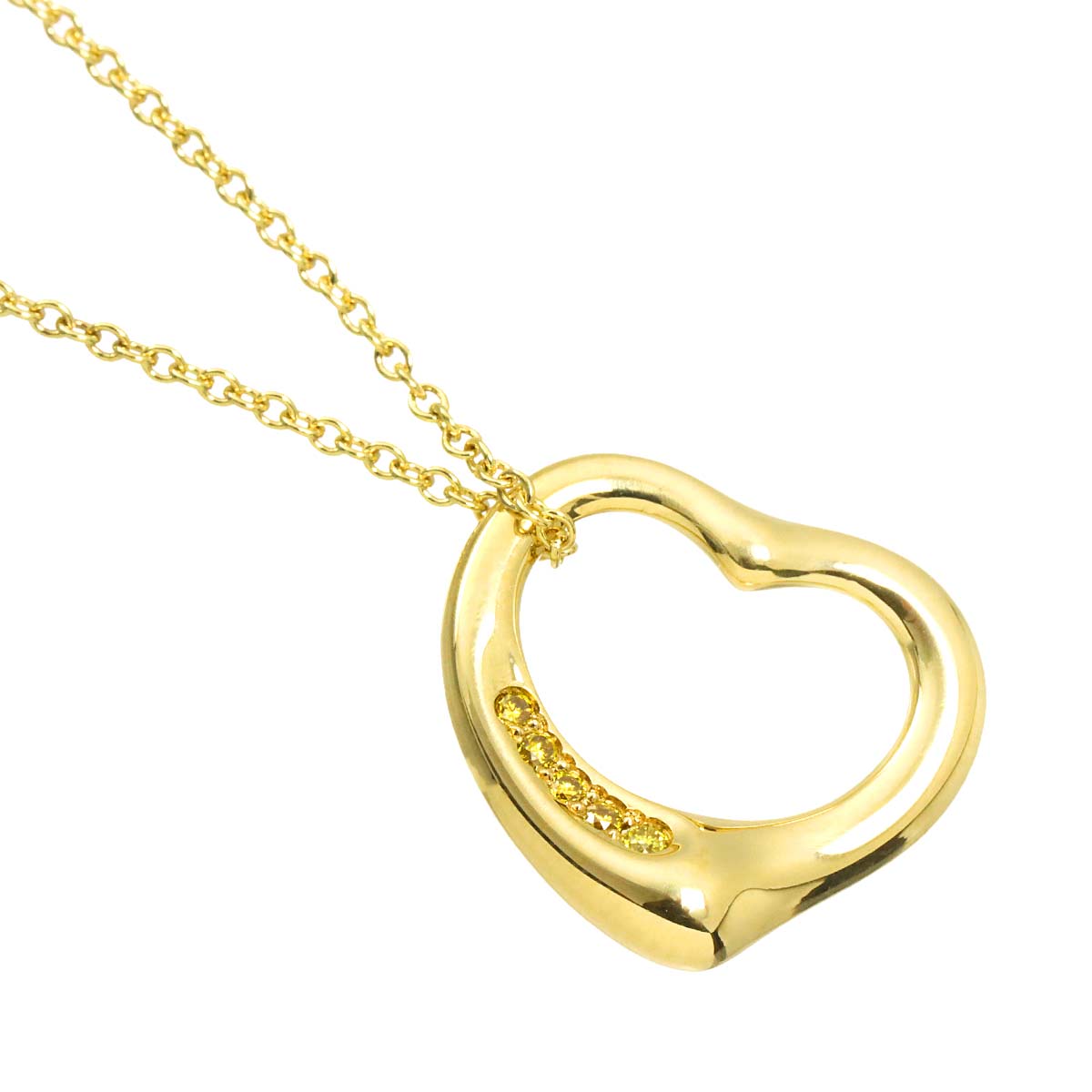 Open Heart Diamond Necklace 18K Yellow Gold 750