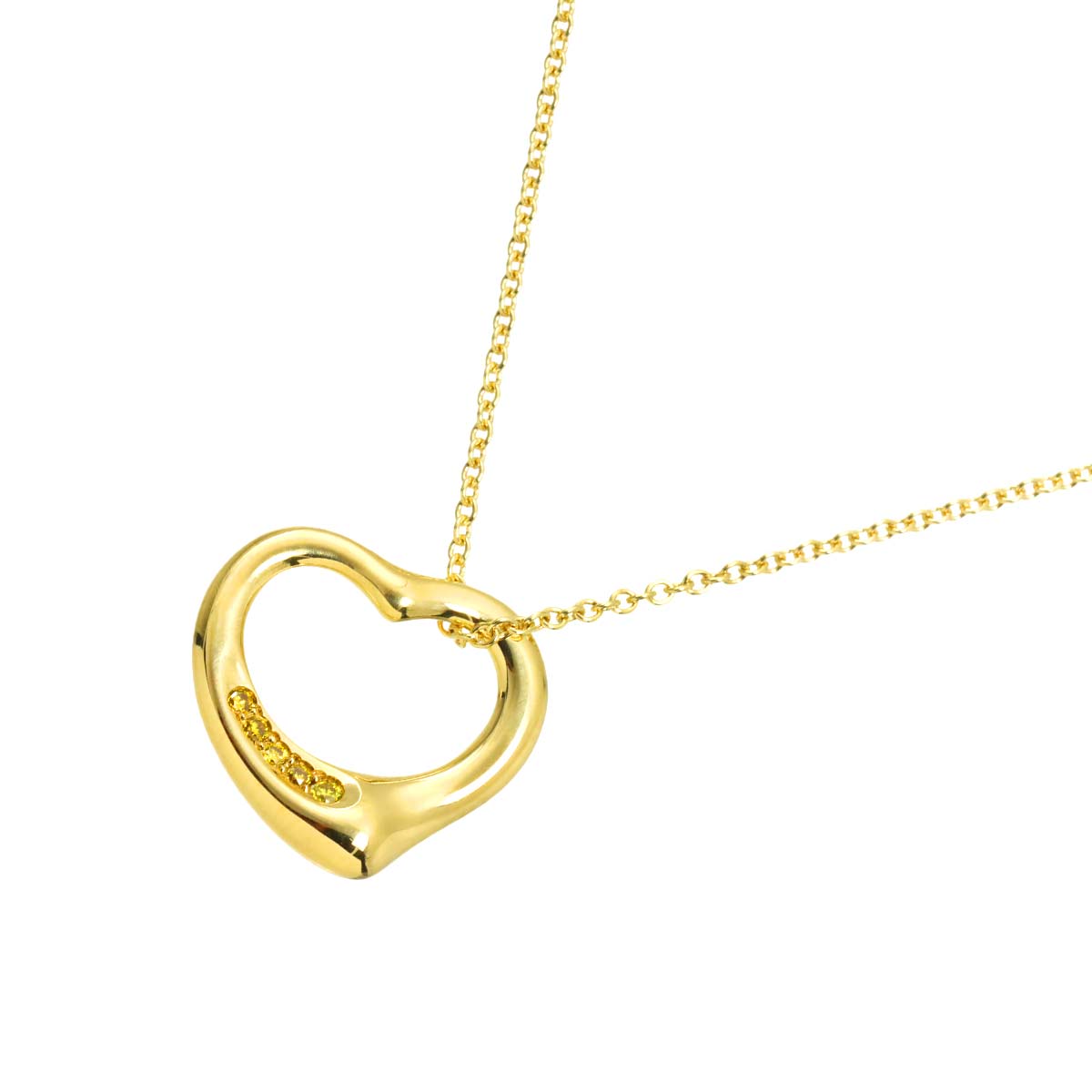 Open Heart Diamond Necklace 18K Yellow Gold 750