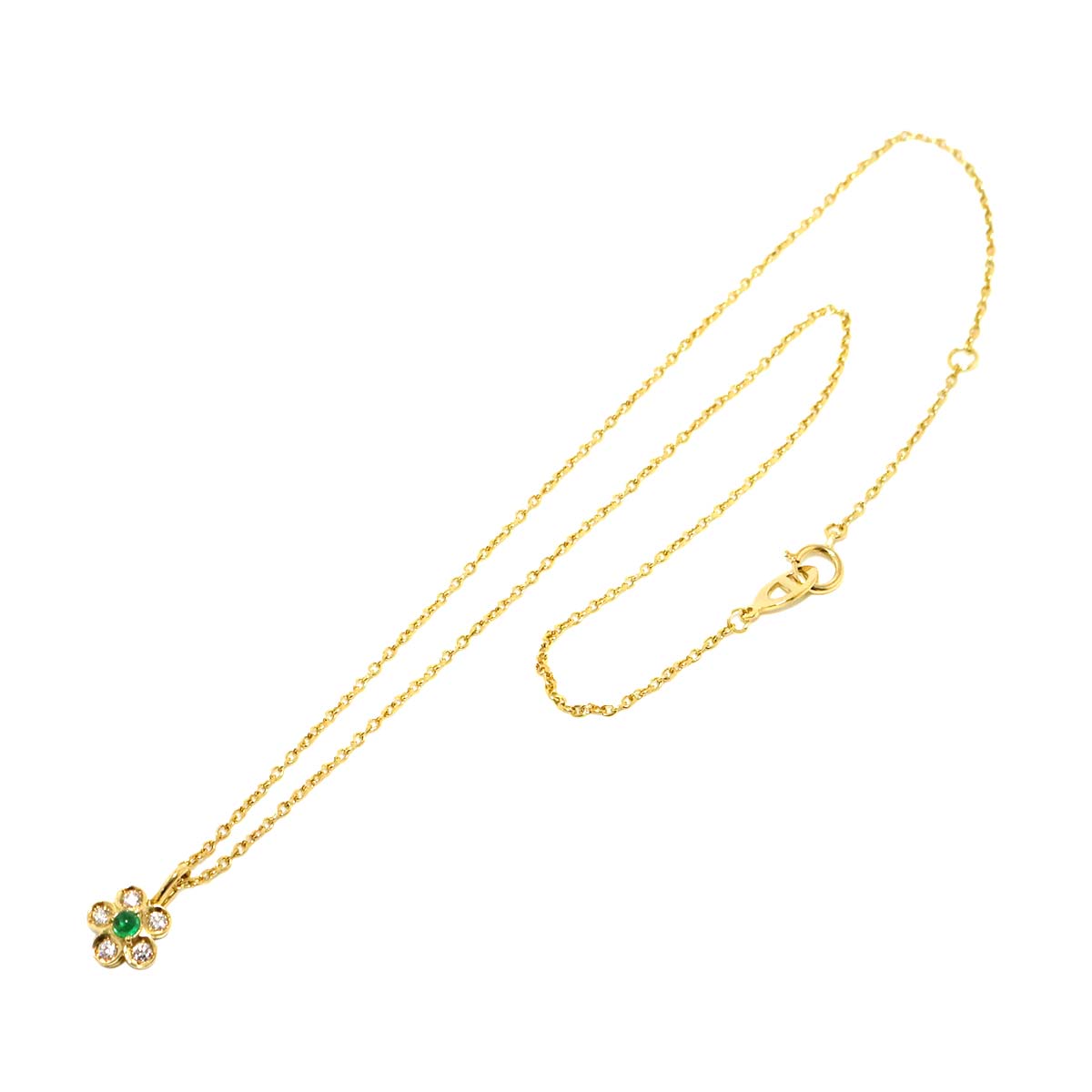 Diamond Emerald Necklace 18K Yellow Gold 750