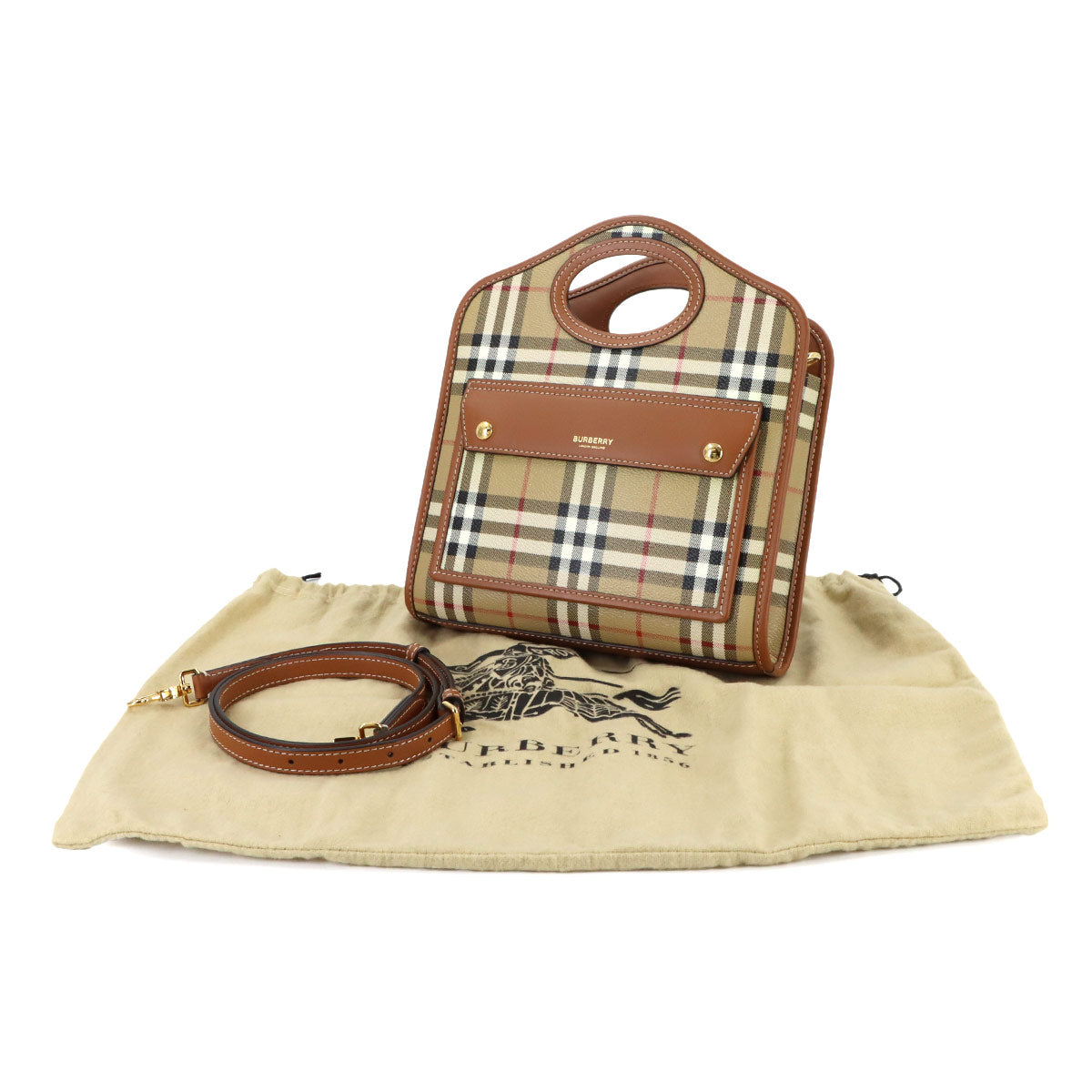 Mini Pocket Hand Shoulder Bag PVC Leather Beige Brown