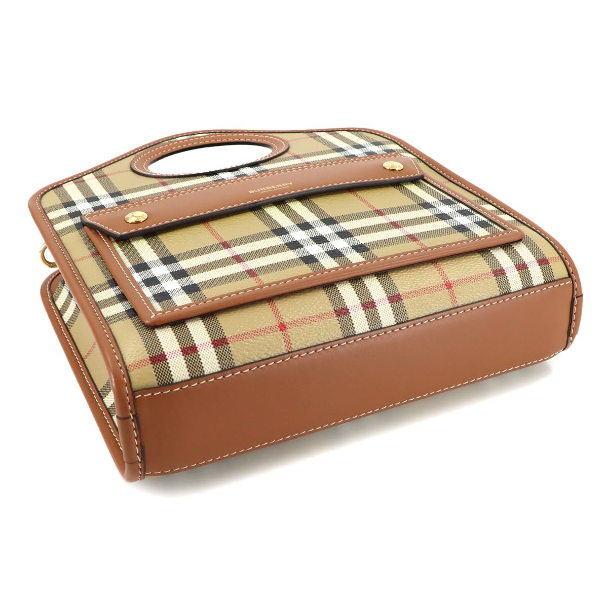 Mini Pocket Hand Shoulder Bag PVC Leather Beige Brown