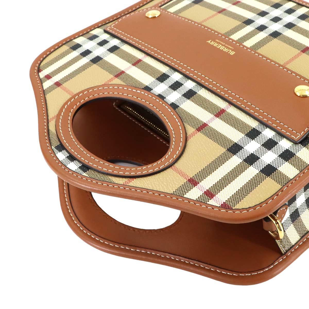 Mini Pocket Hand Shoulder Bag PVC Leather Beige Brown