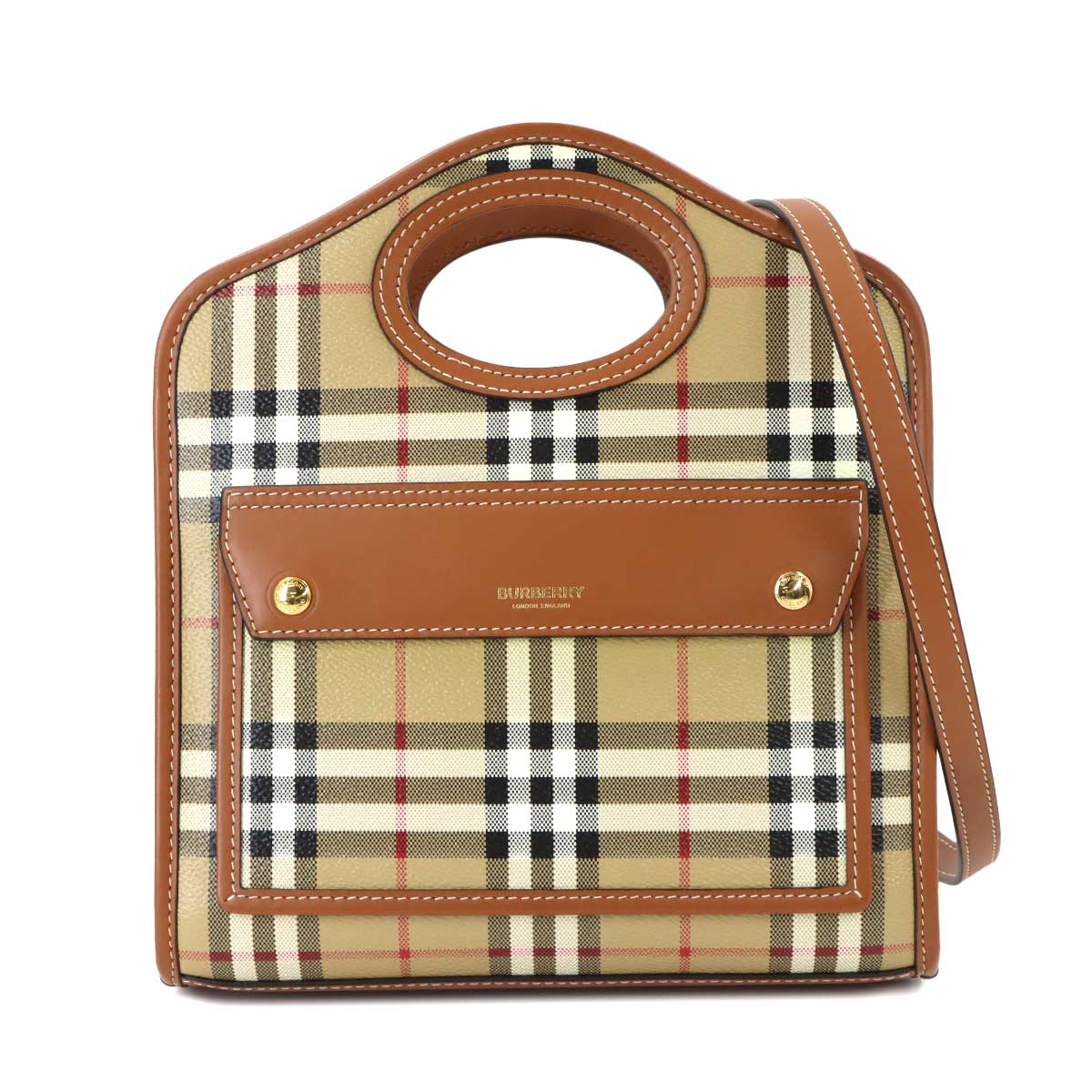 Mini Pocket Hand Shoulder Bag PVC Leather Beige Brown