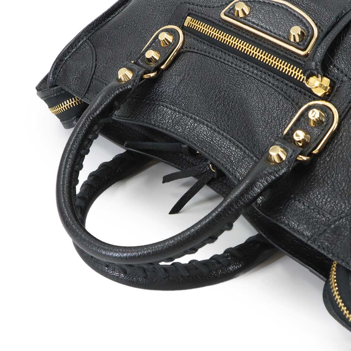 Metallic Edge City Hand Shoulder Bag Leather Black 432831