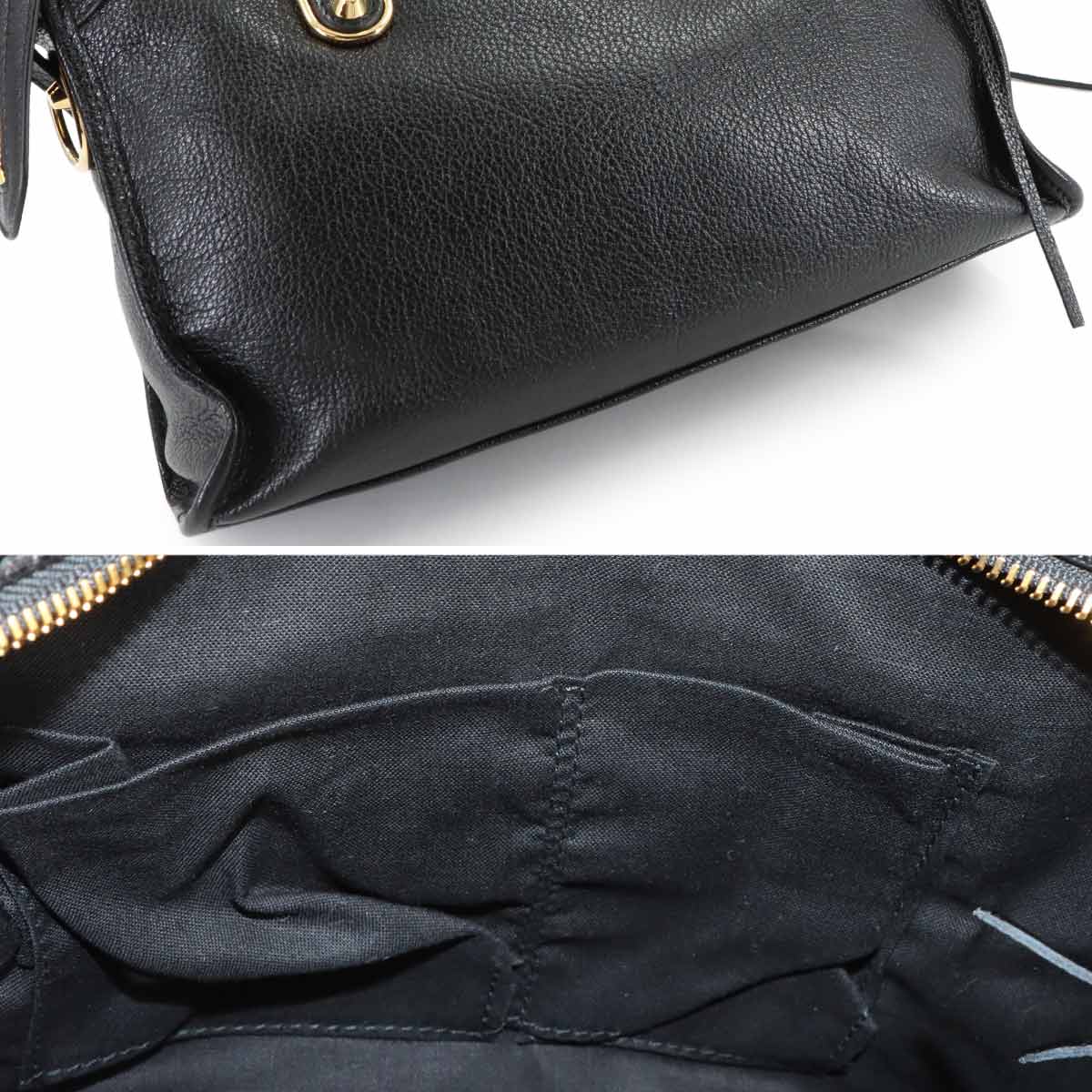 Metallic Edge City Hand Shoulder Bag Leather Black 432831