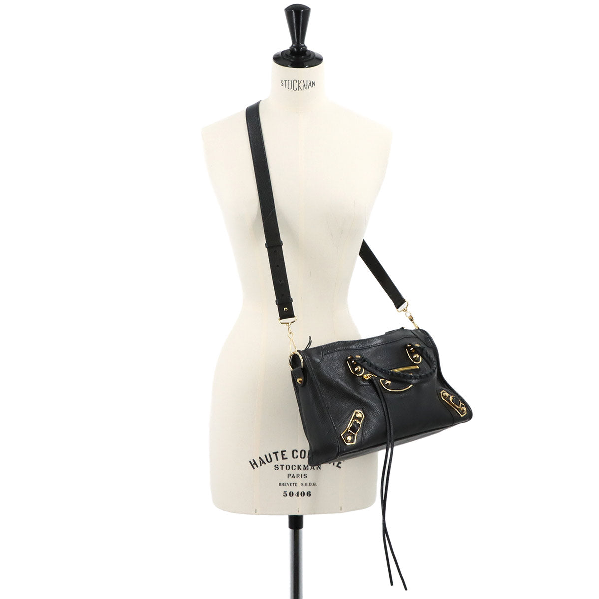 Metallic Edge City Hand Shoulder Bag Leather Black 432831