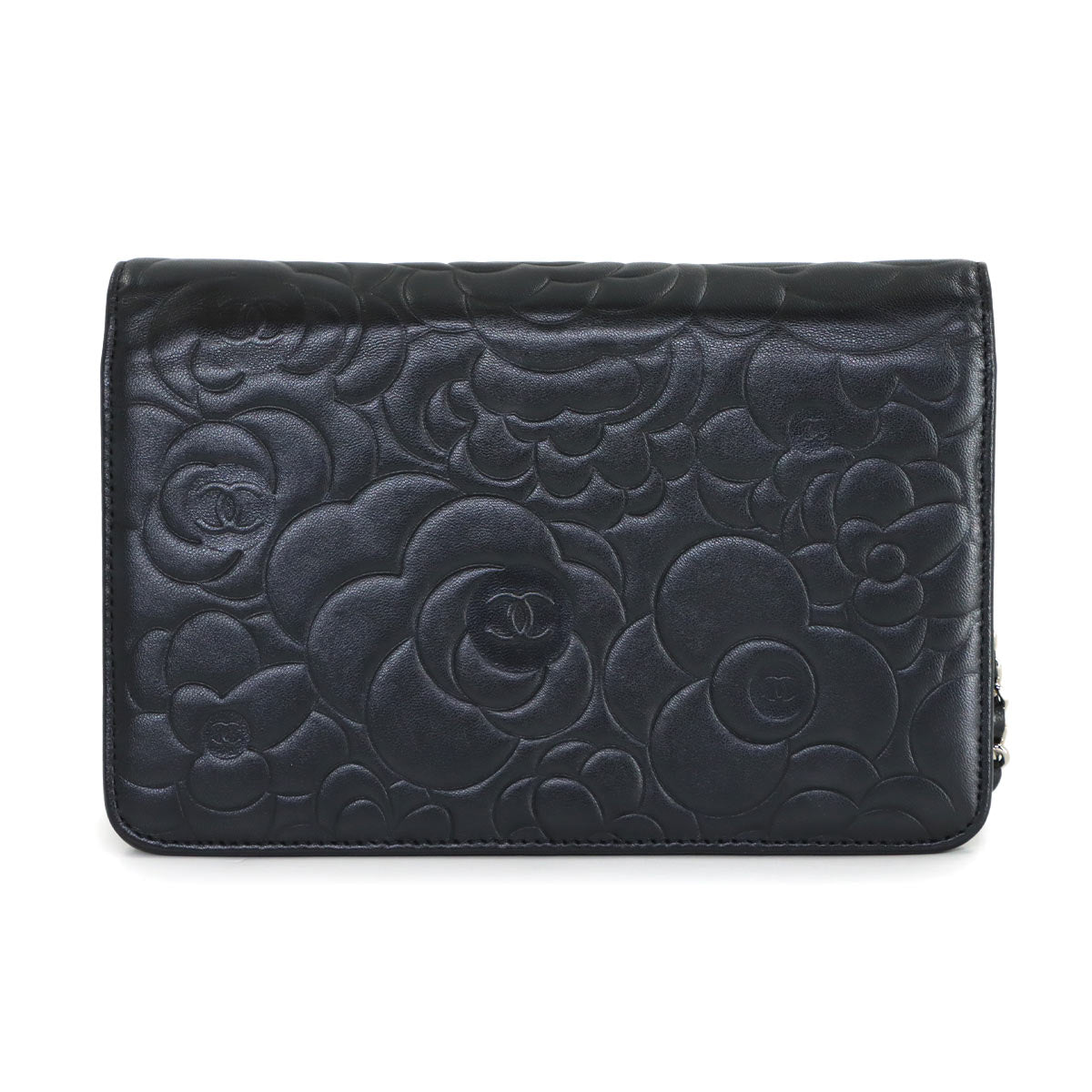 Camellia Chain Wallet Leather Black A47421 Purse CC Logos