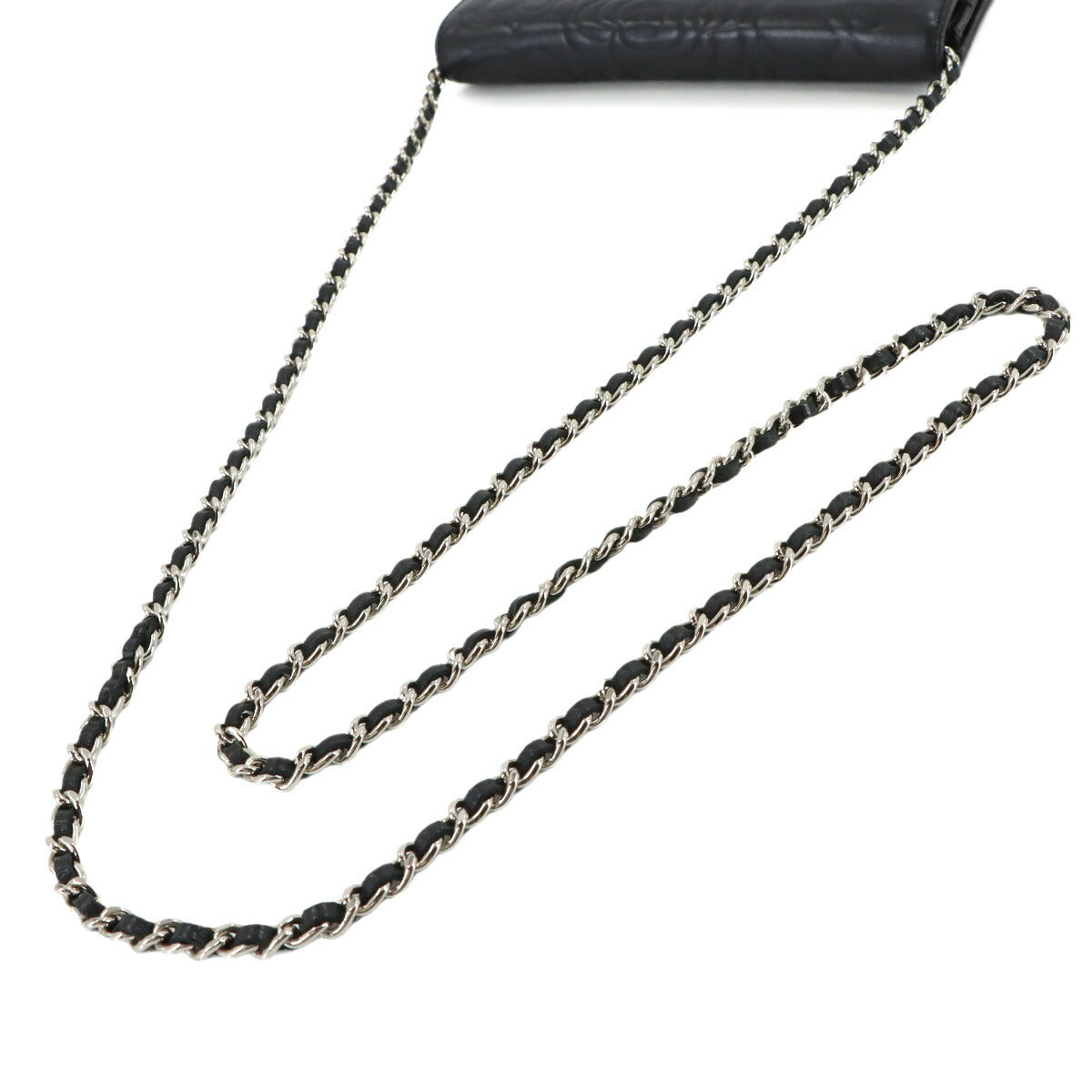 Camellia Chain Wallet Leather Black A47421 Purse CC Logos