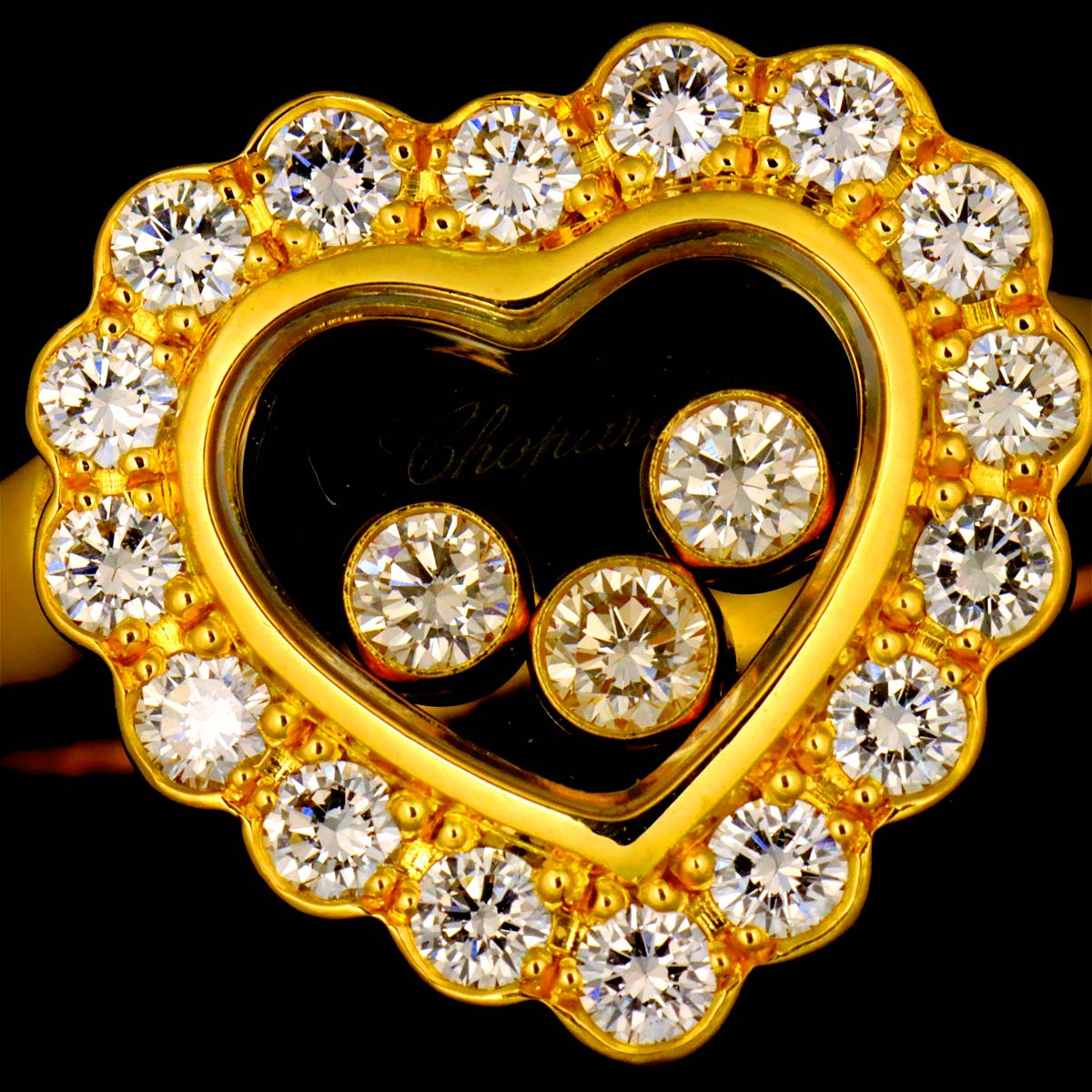 Happy Diamond Heart Ring 18K YG 750 Size5.5-5.75(US)