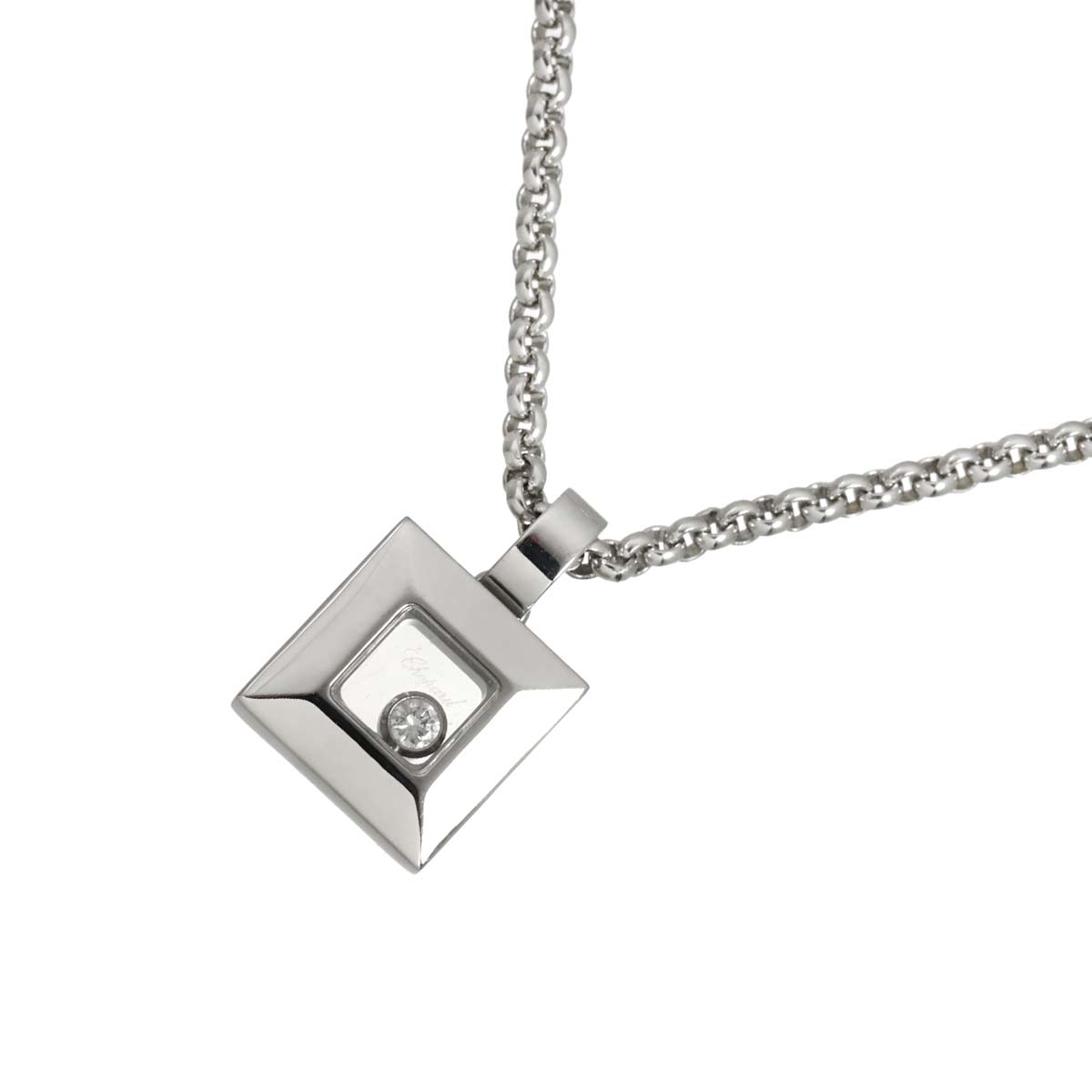 Happy Diamond Square Necklace 18K White Gold 750