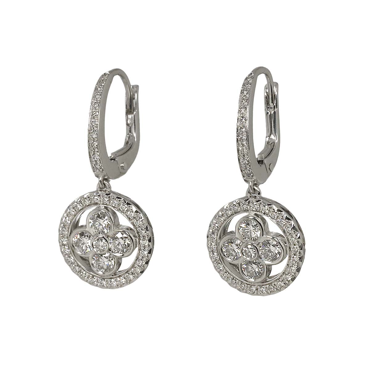 Diamond Flower Earrings Pierced 18K WG 750