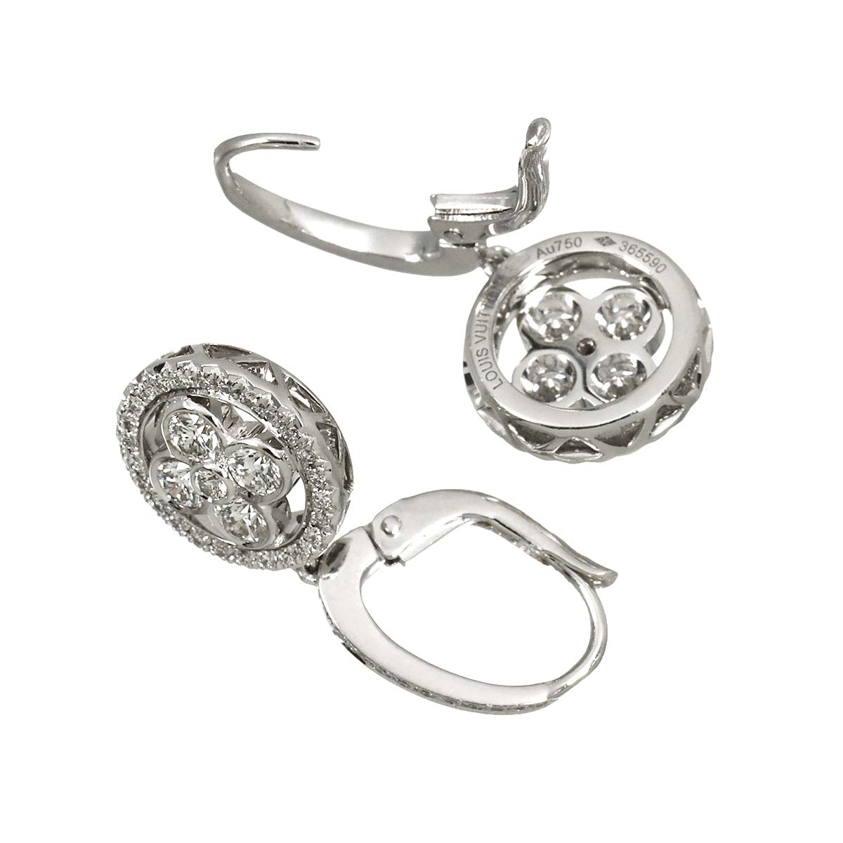 Diamond Flower Earrings Pierced 18K WG 750