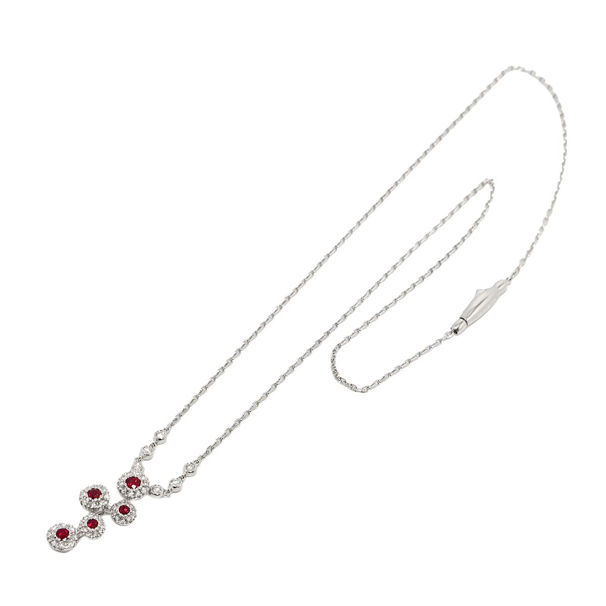 Ruby 0.38ct Diamond 0.49ct Necklace 18K WG White Gold 750