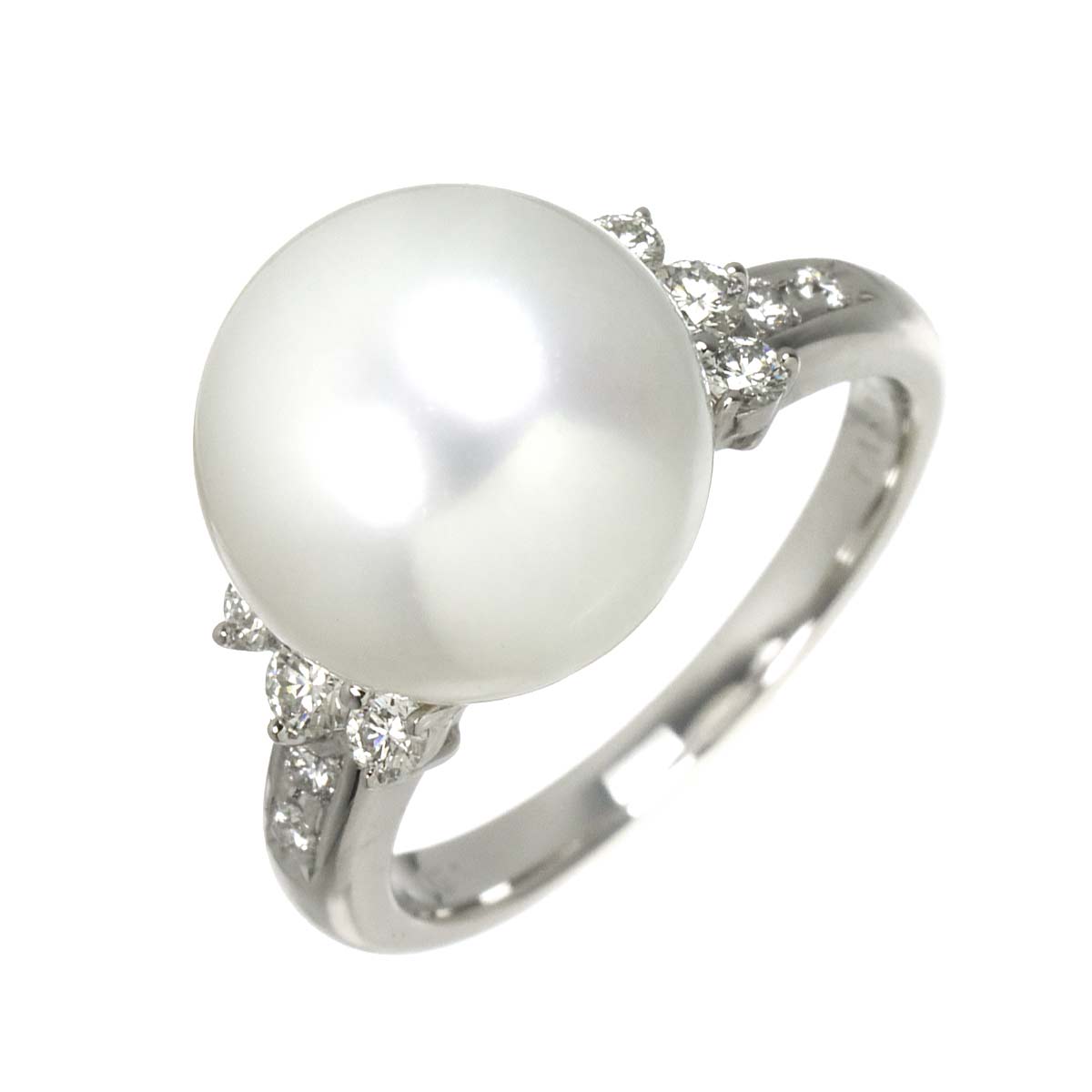South Sea Pearl 11.6mm Diamond 0.23ct Ring 18K WG 750 5.25(US)