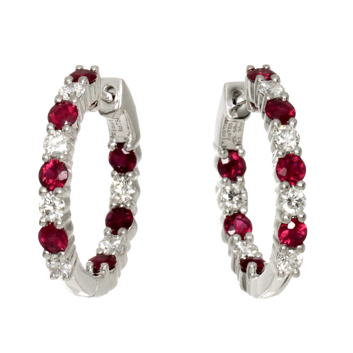 Ruby 1.30ct Diamond 0.68ct Earrings Pierced 18K WG 750