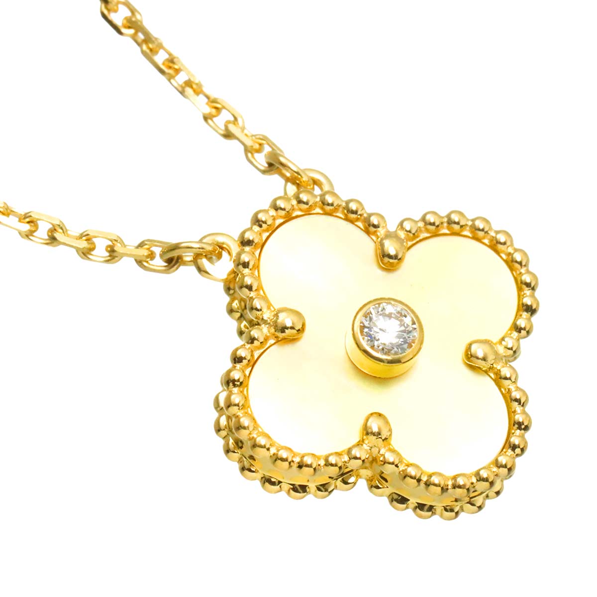 Vintage Alhambra MOP Diamond Necklace 18K YG 750