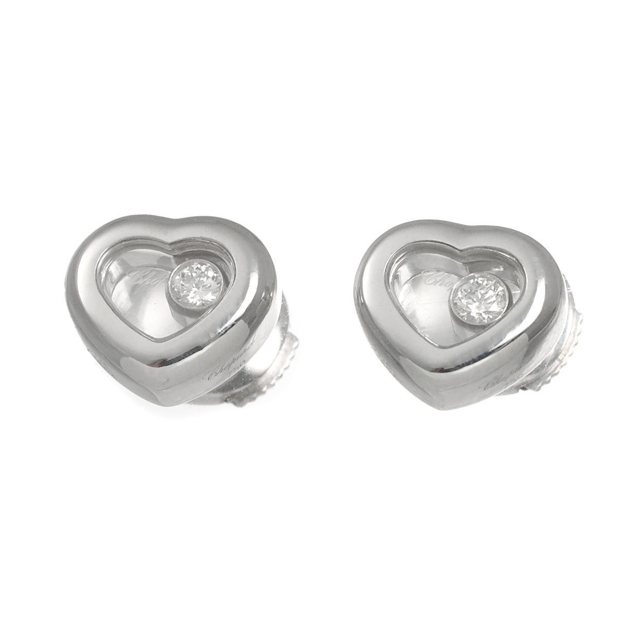 Happy Diamond Heart Earrings Pierced 18K WG 750