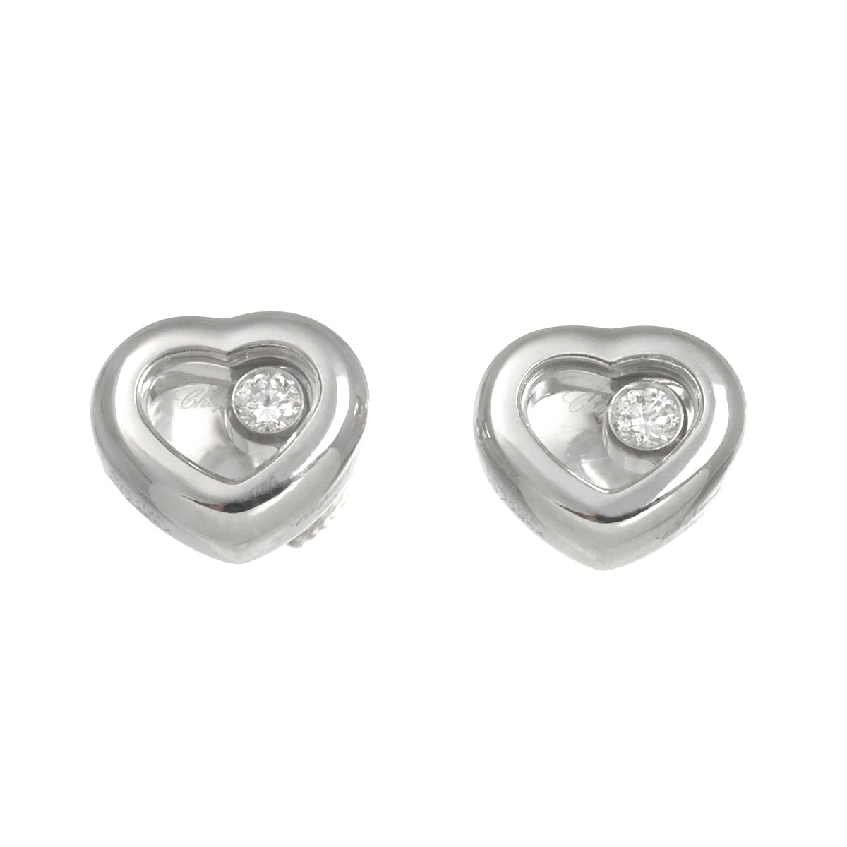 Happy Diamond Heart Earrings Pierced 18K WG 750
