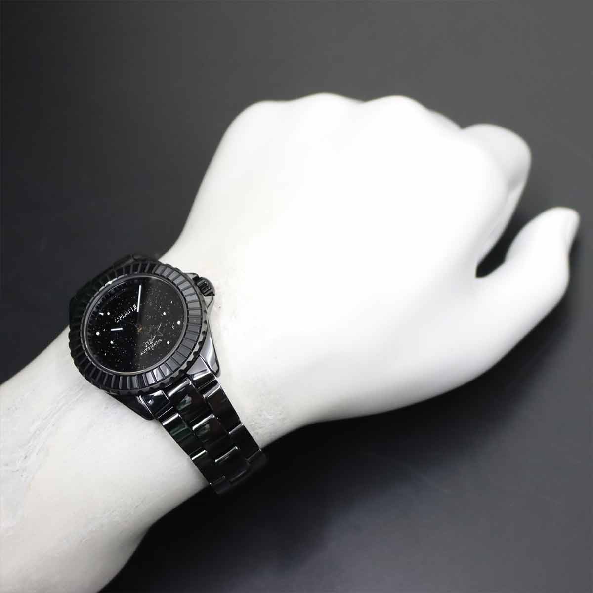 J12 Interstella H7989 Diamond Automatic Black Dial Mens Watch