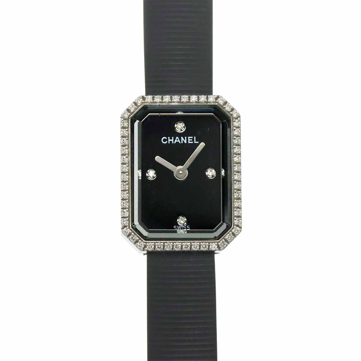Premiere H2434 Bezel Diamond 4P Rubber Belt Black Dial Ladies
