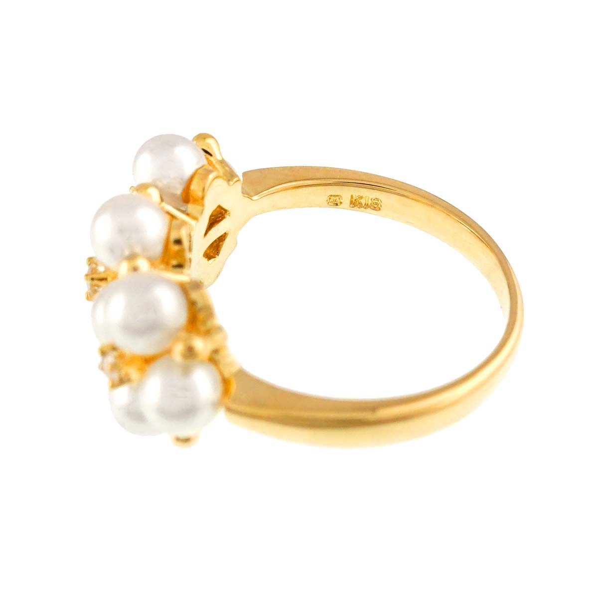 Baby Pearl 4.0mm Diamond Ring 18K YG 750 size5.75-6(US)