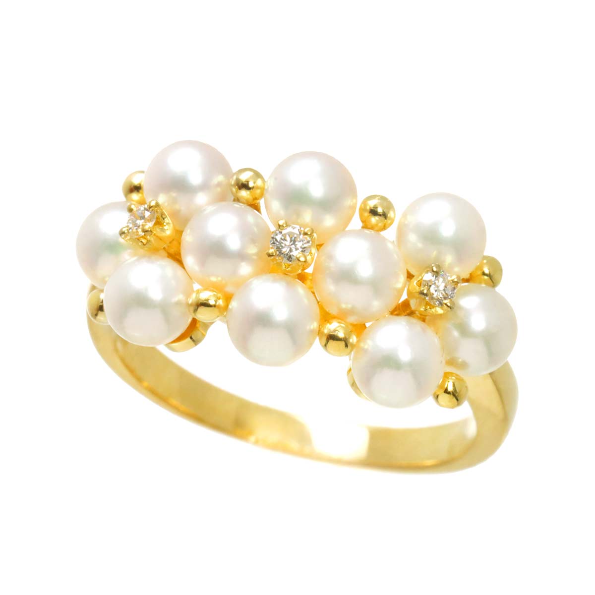 Baby Pearl 4.0mm Diamond Ring 18K YG 750 size5.75-6(US)