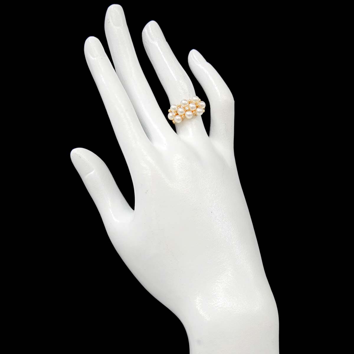 Baby Pearl 4.0mm Diamond Ring 18K YG 750 size5.75-6(US)