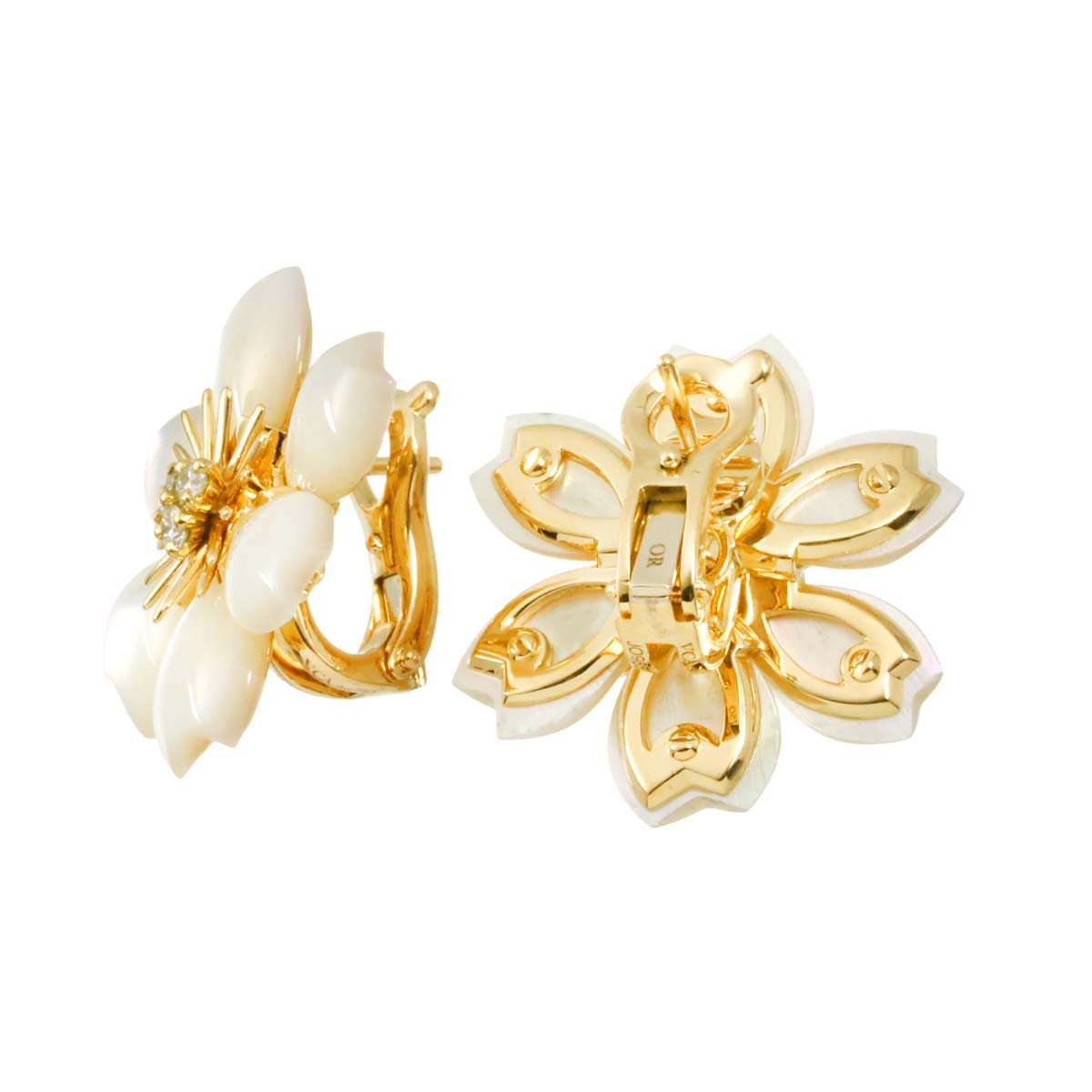 MOP Diamond Flower Mini Earrings Pierced 18K YG 750
