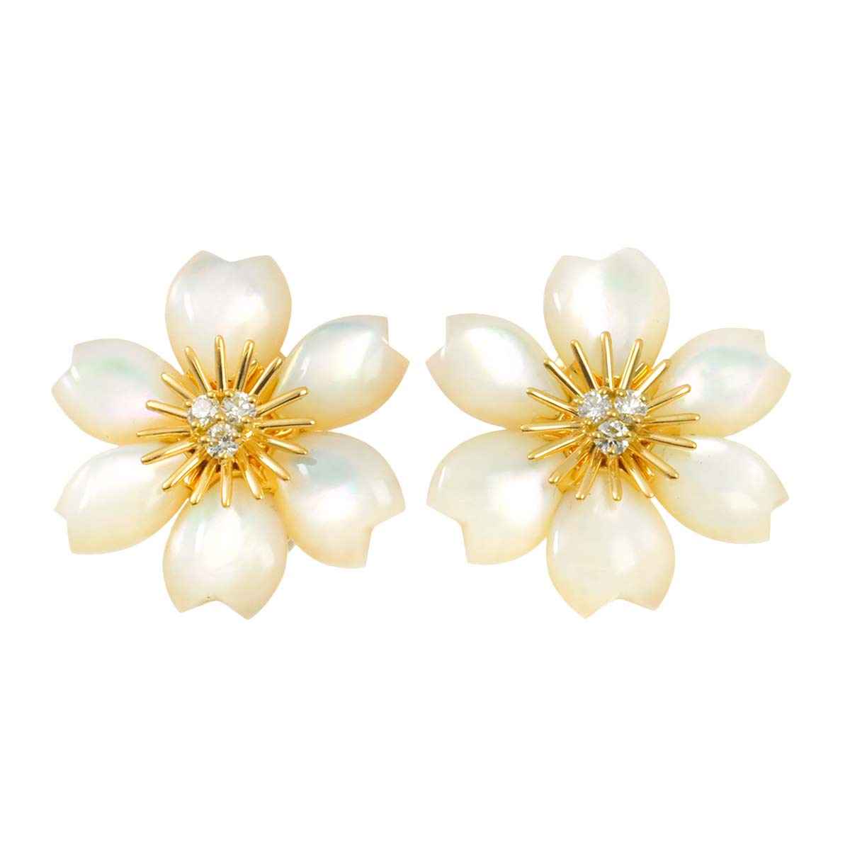 MOP Diamond Flower Mini Earrings Pierced 18K YG 750