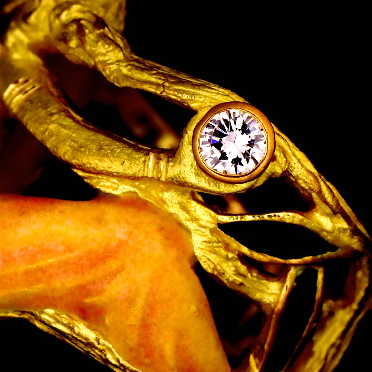 Diamond Enamel Ring 18K YG 750 Size5.25(US)