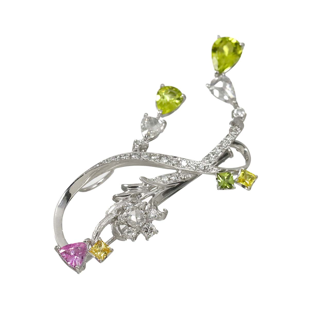 Diamond 1.31ct Peridot Sapphire Brooch 18K WG