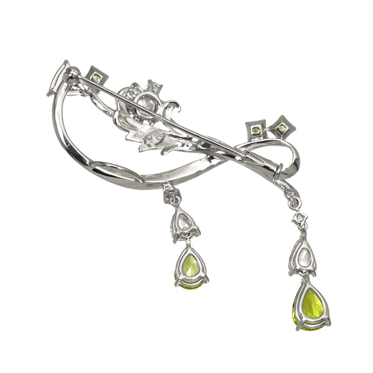 Diamond 1.31ct Peridot Sapphire Brooch 18K WG