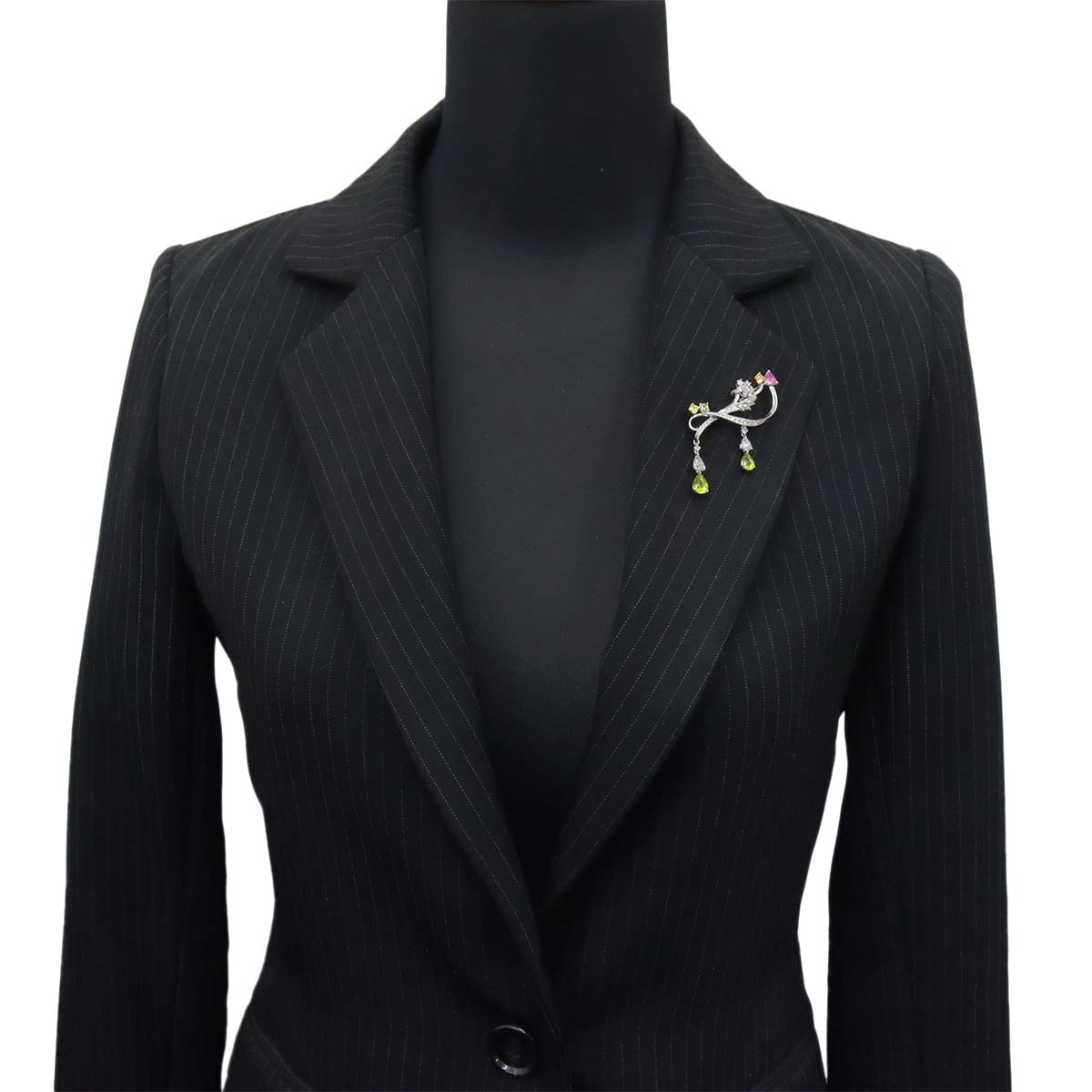 Diamond 1.31ct Peridot Sapphire Brooch 18K WG