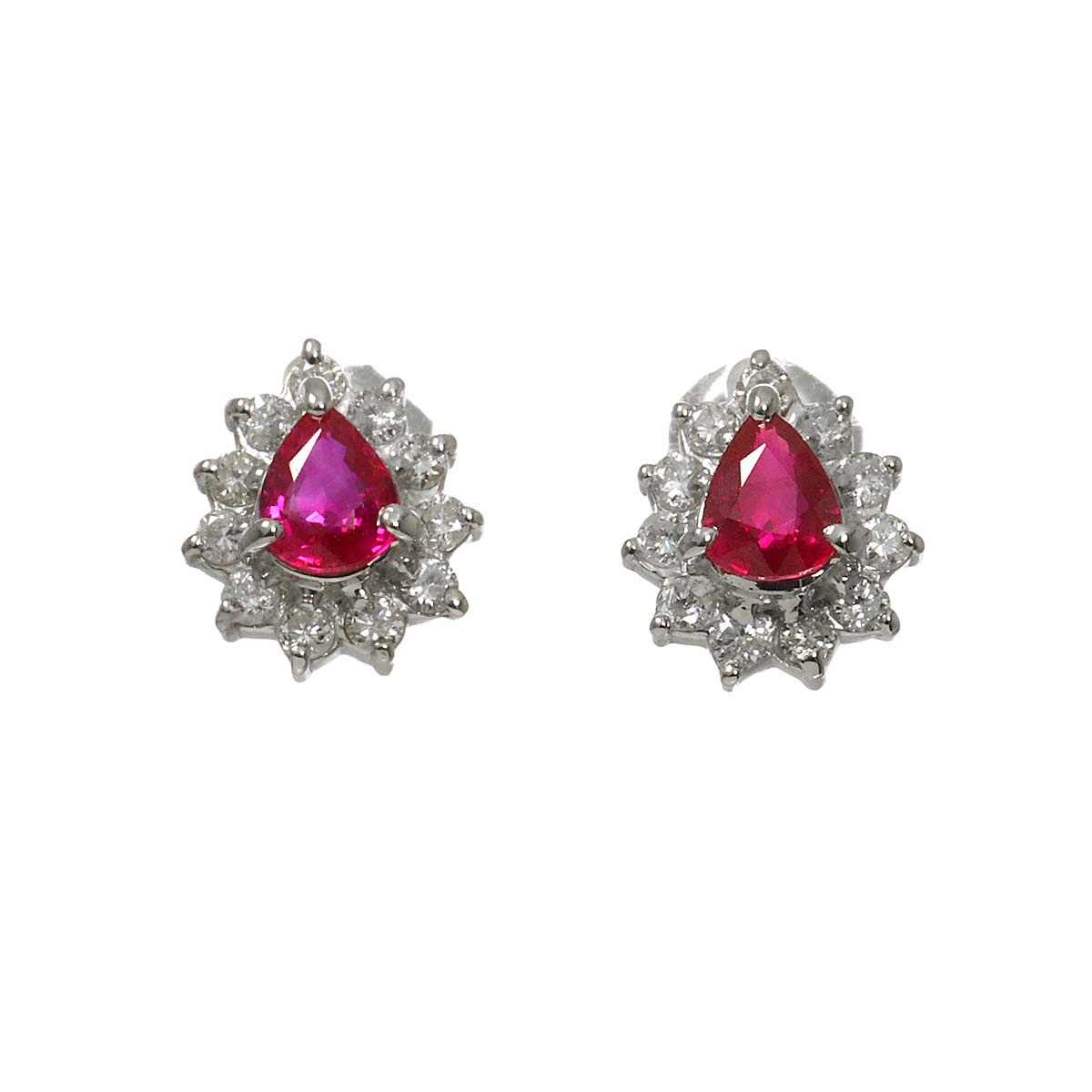Ruby 0.30ct/0.28ct Diamond 0.14ct/0.14ct Earrings Pierced Pt