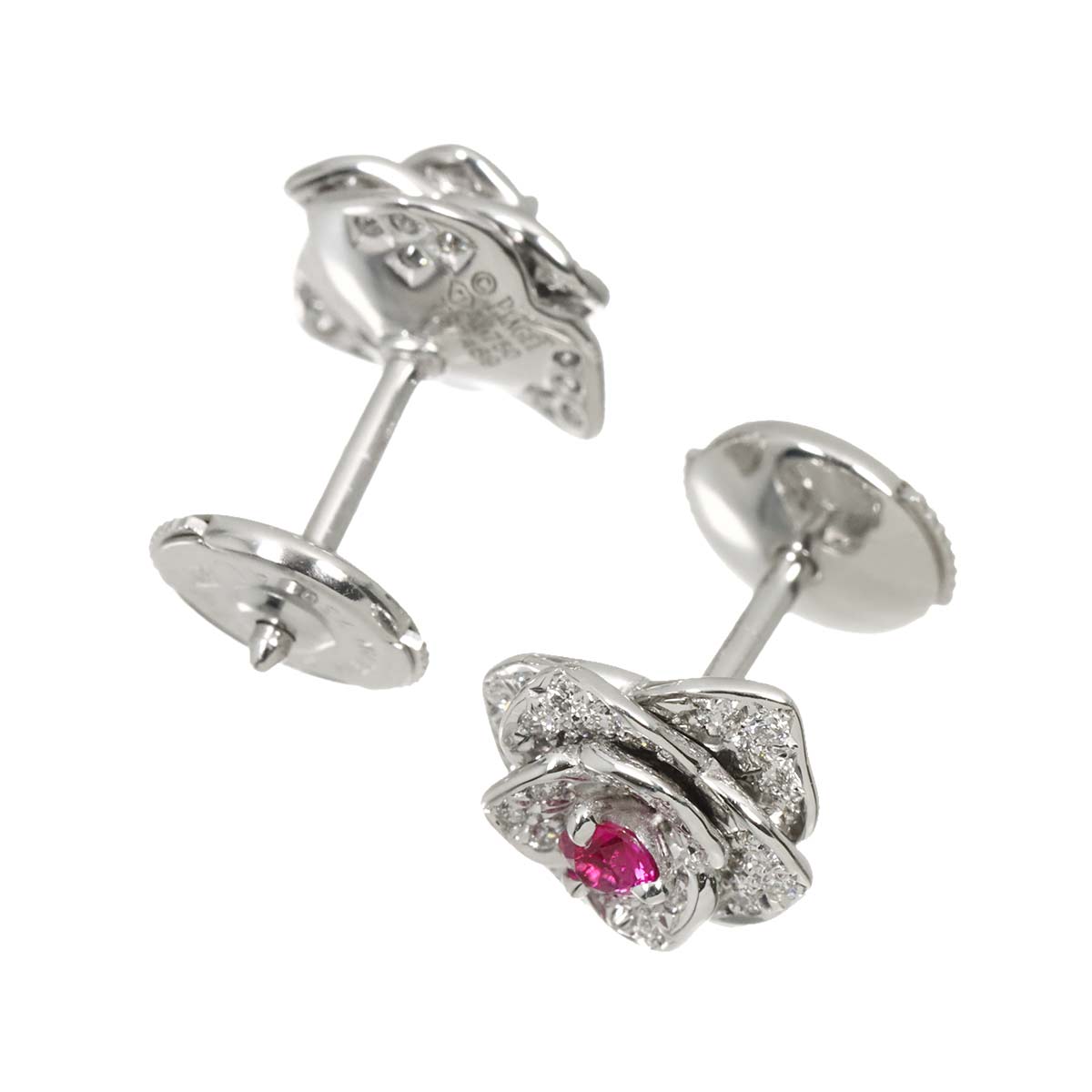 Rose Ruby Diamond Earrings Pierced 18K WG 750