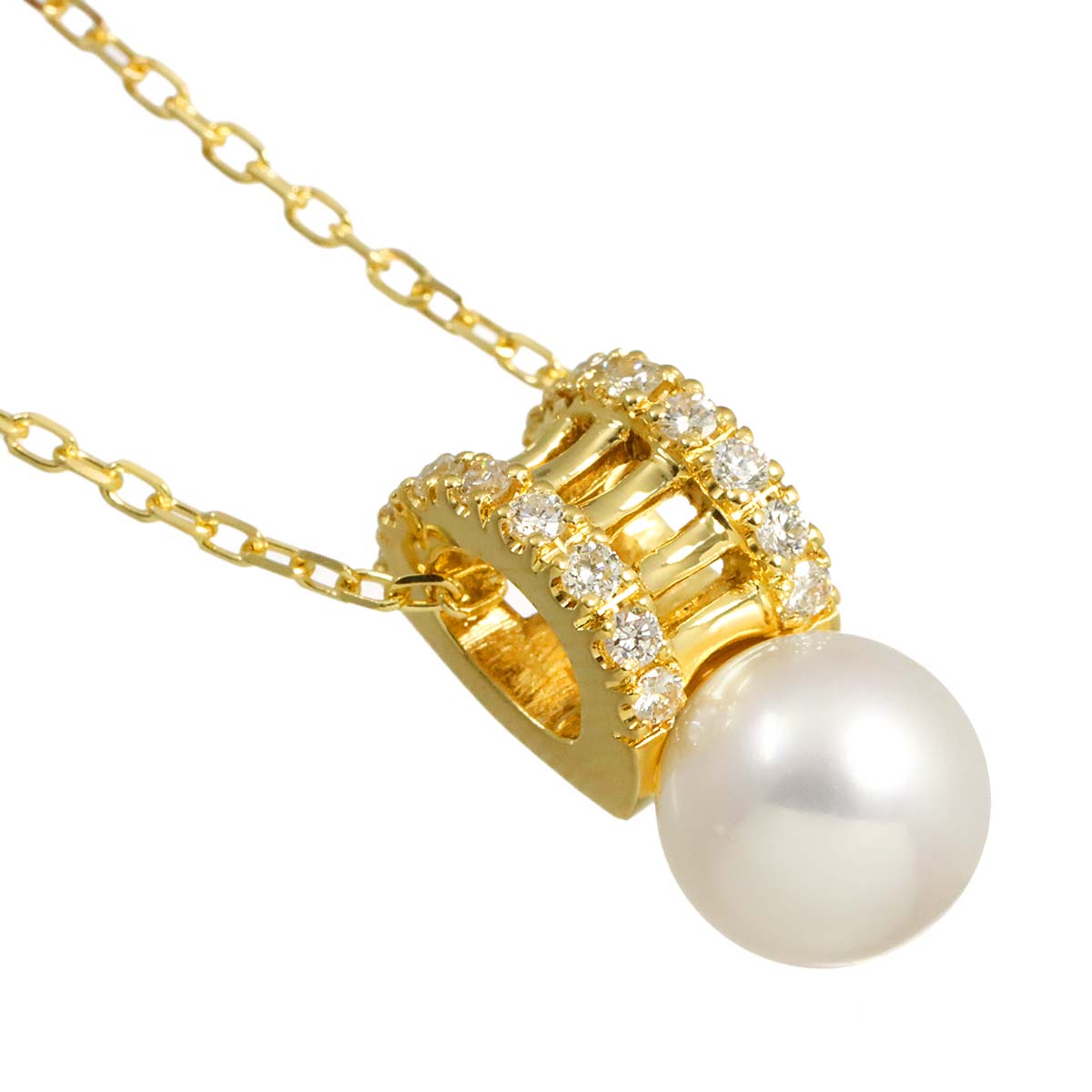 Akoya Pearl 7.7mm Diamond 0.18ct Necklace 18K YG 750
