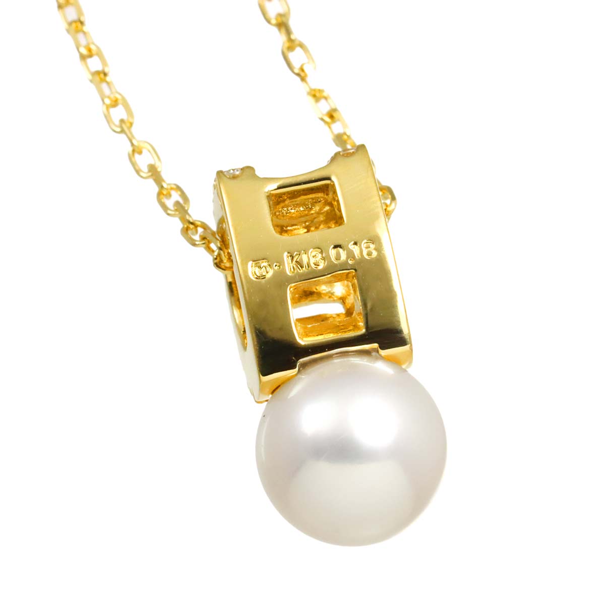 Akoya Pearl 7.7mm Diamond 0.18ct Necklace 18K YG 750