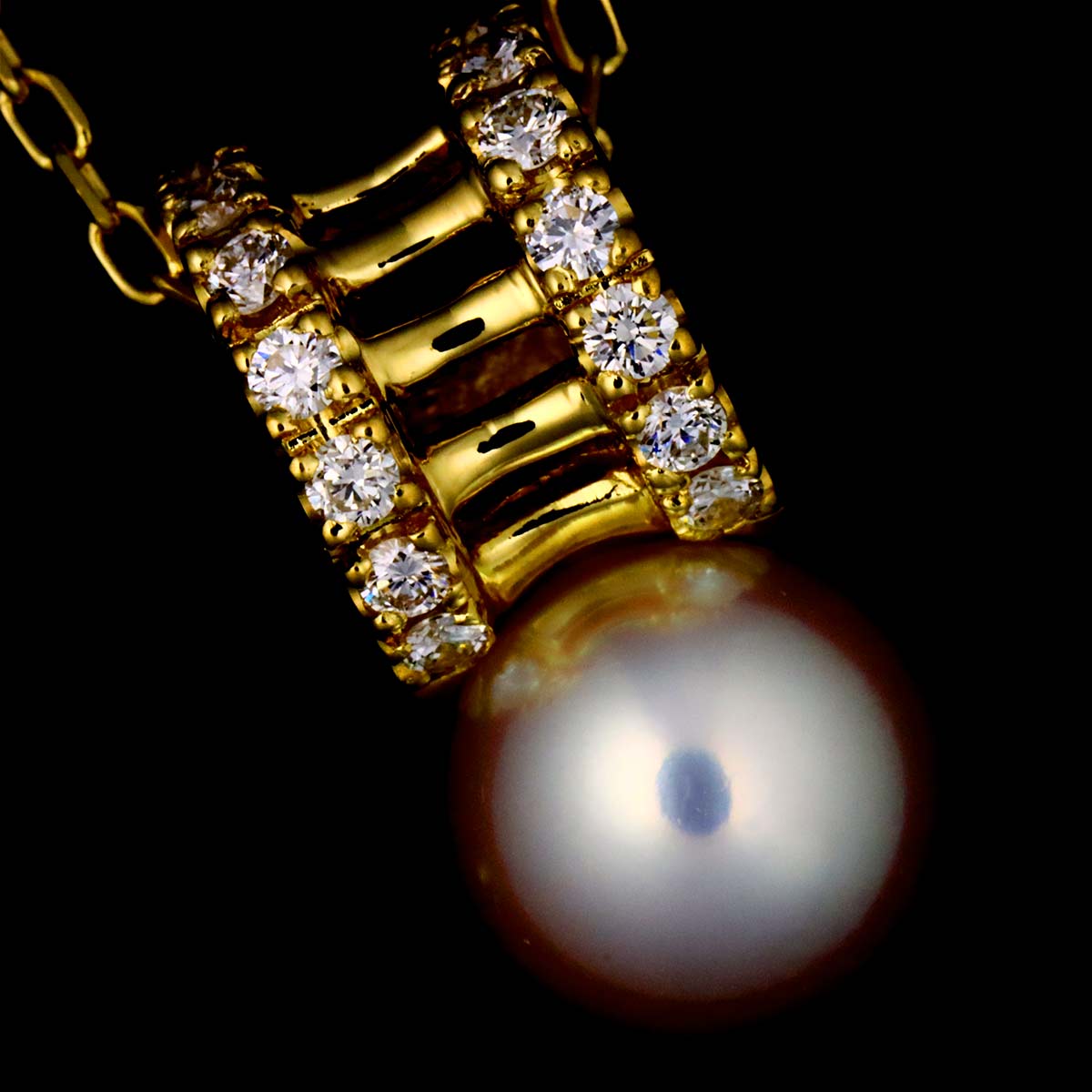 Akoya Pearl 7.7mm Diamond 0.18ct Necklace 18K YG 750