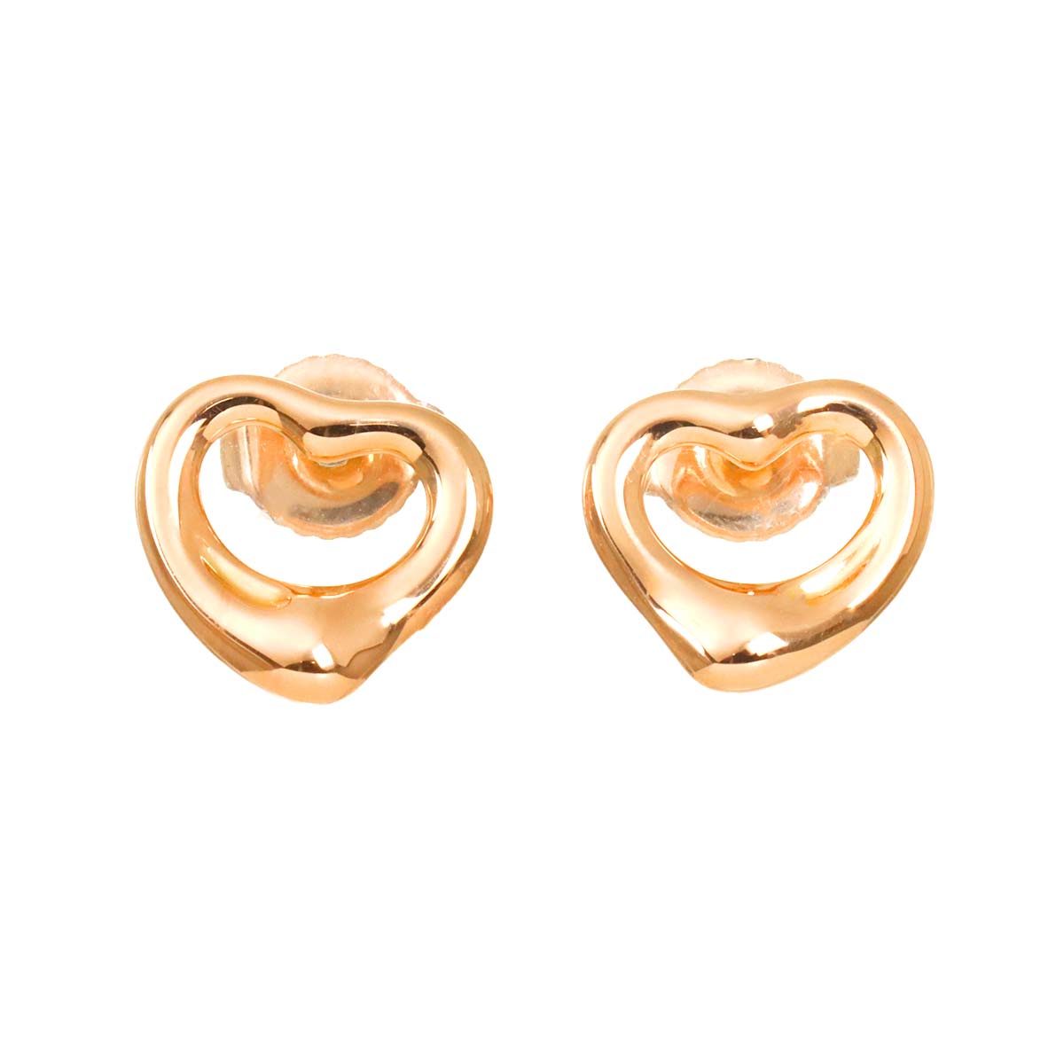Open Heart Earrings Pierced 18K Pink Gold 750