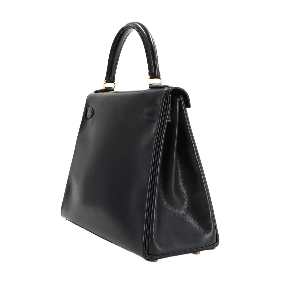 Kelly 28 Box carf Black 2way Hand Shoulder Bag Vintage Purse