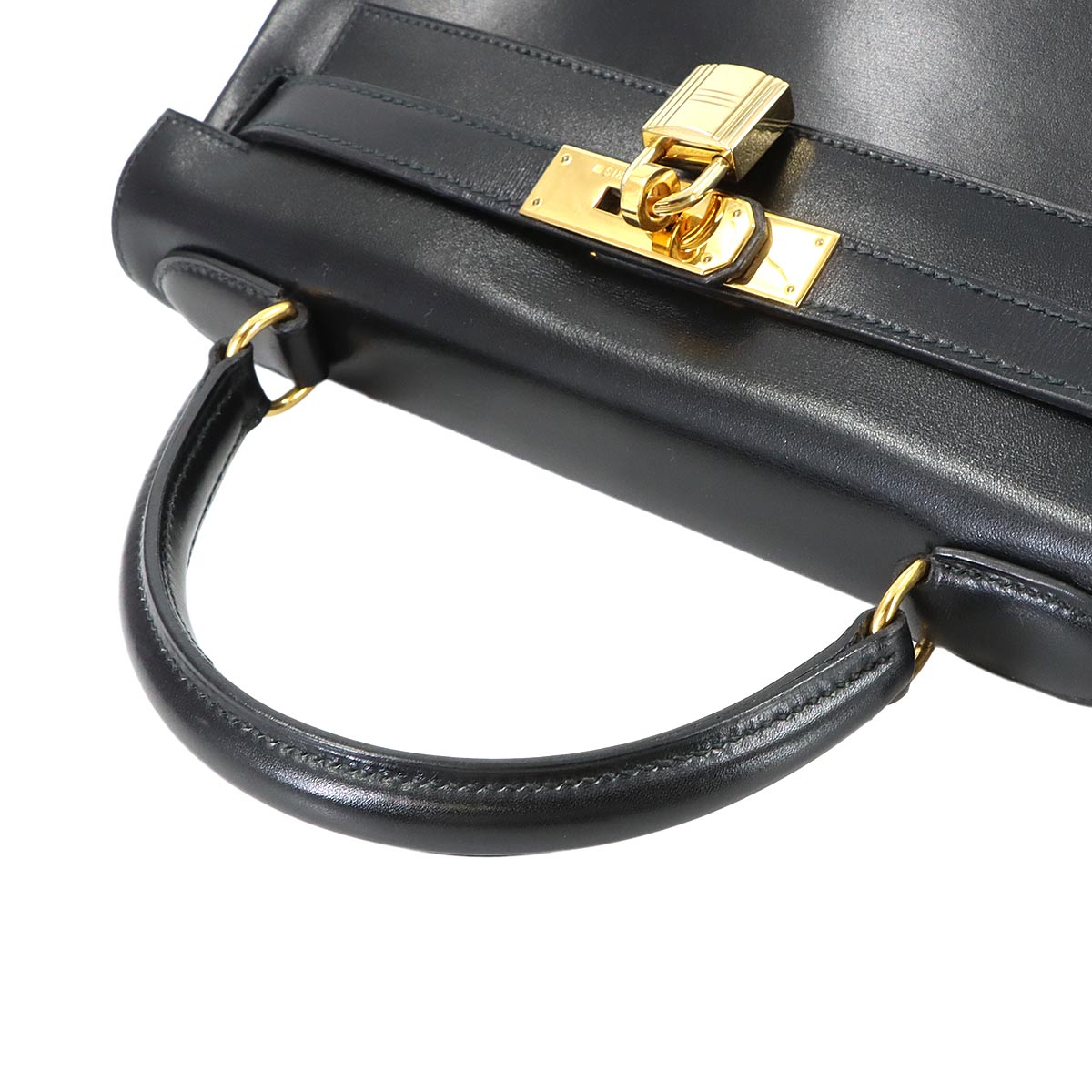Kelly 28 Box carf Black 2way Hand Shoulder Bag Vintage Purse