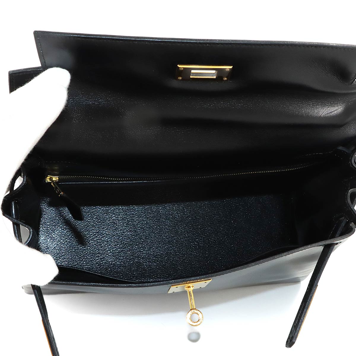 Kelly 28 Box carf Black 2way Hand Shoulder Bag Vintage Purse