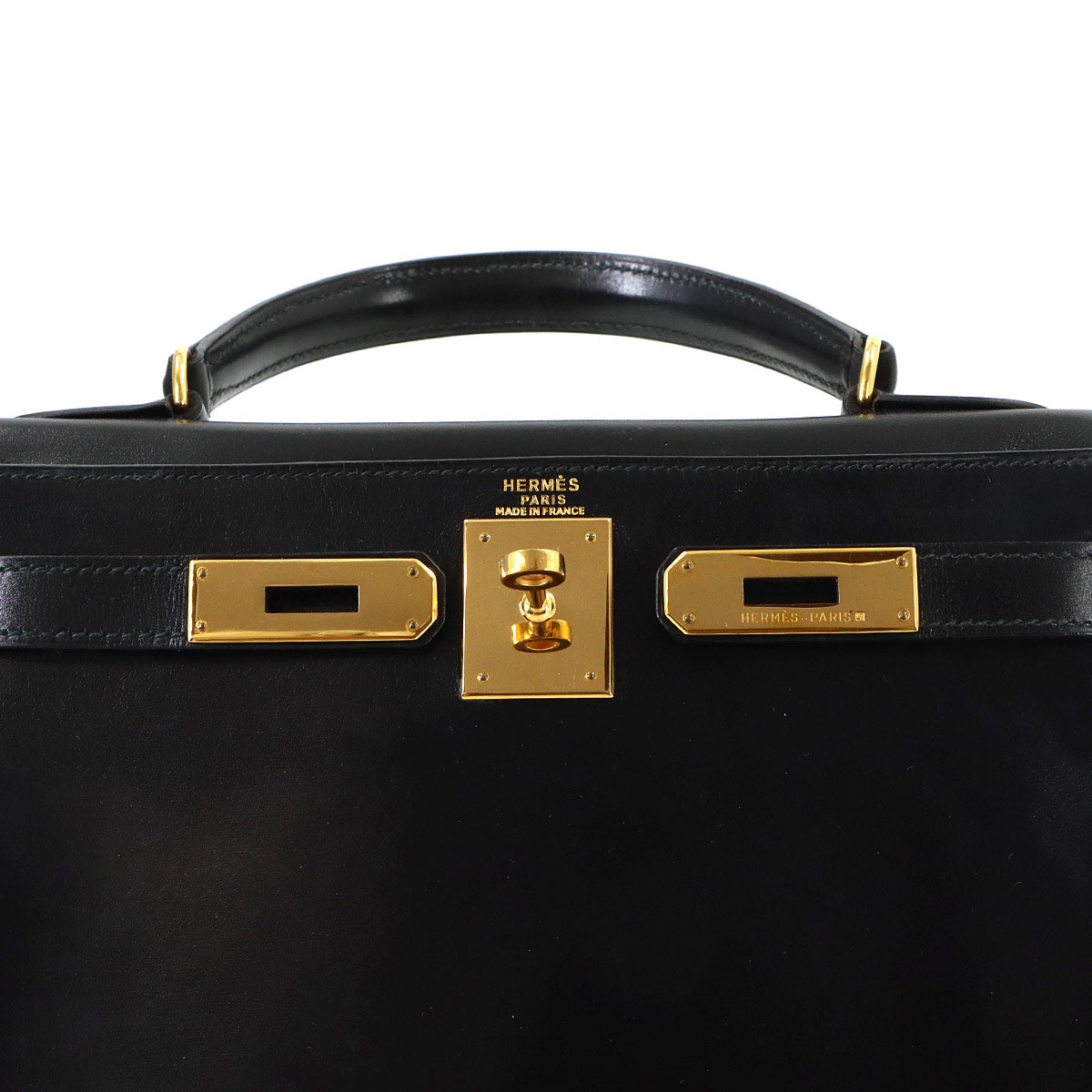 Kelly 28 Box carf Black 2way Hand Shoulder Bag Vintage Purse
