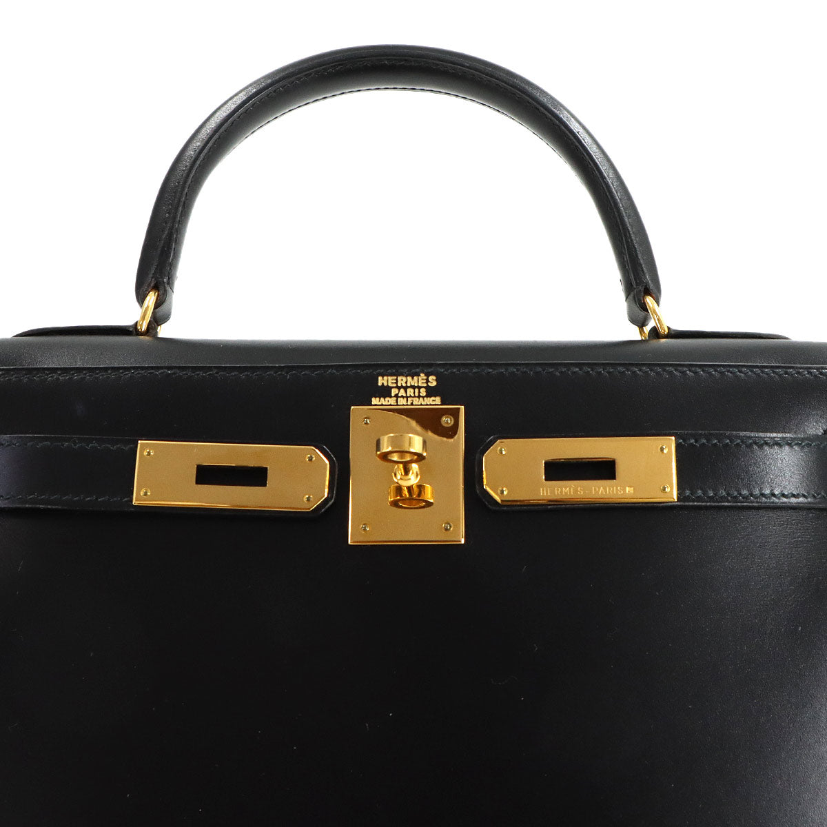 Kelly 28 Box carf Black 2way Hand Shoulder Bag Vintage Purse
