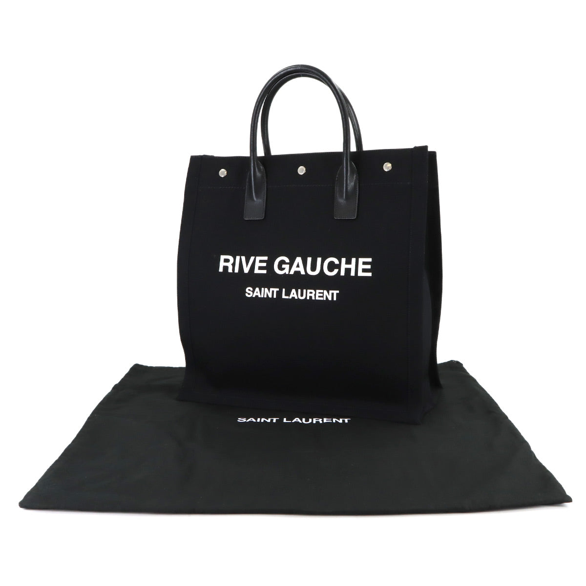 Rive Gauche Tote Bag Canvas Leather Black White 632539