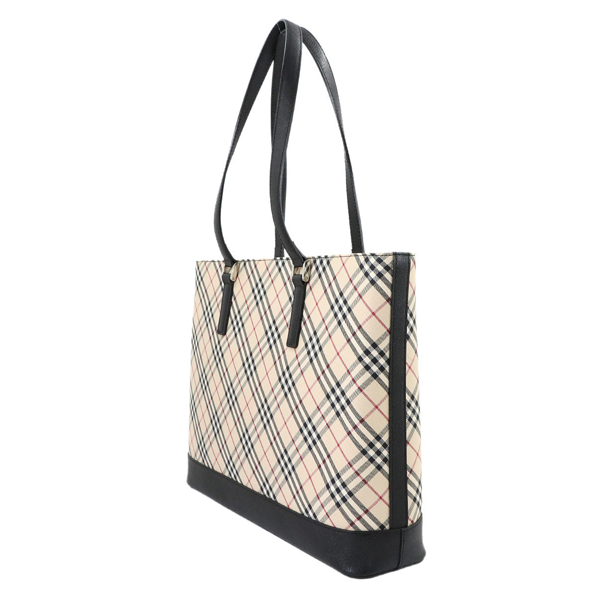 Plaid Tote Bag Canvas Leather Beige Black Purse