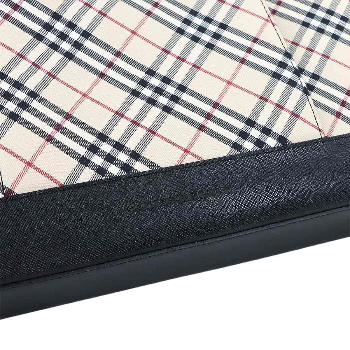 Plaid Tote Bag Canvas Leather Beige Black Purse