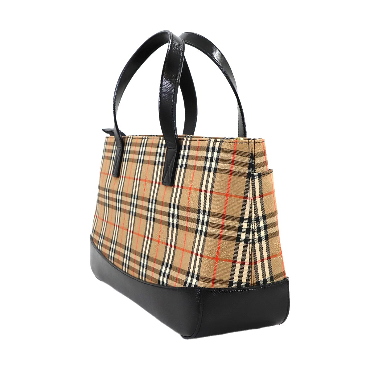 Plaid Hand Bag Canvas Leather Beige Black Haymarket