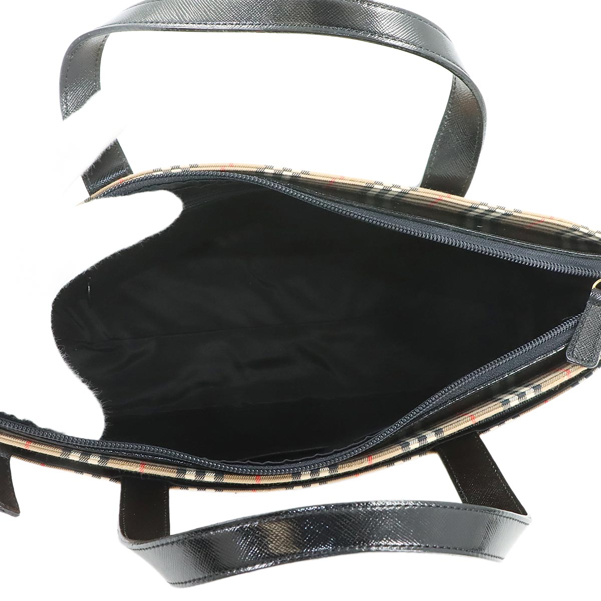 Plaid Hand Bag Canvas Leather Beige Black Haymarket