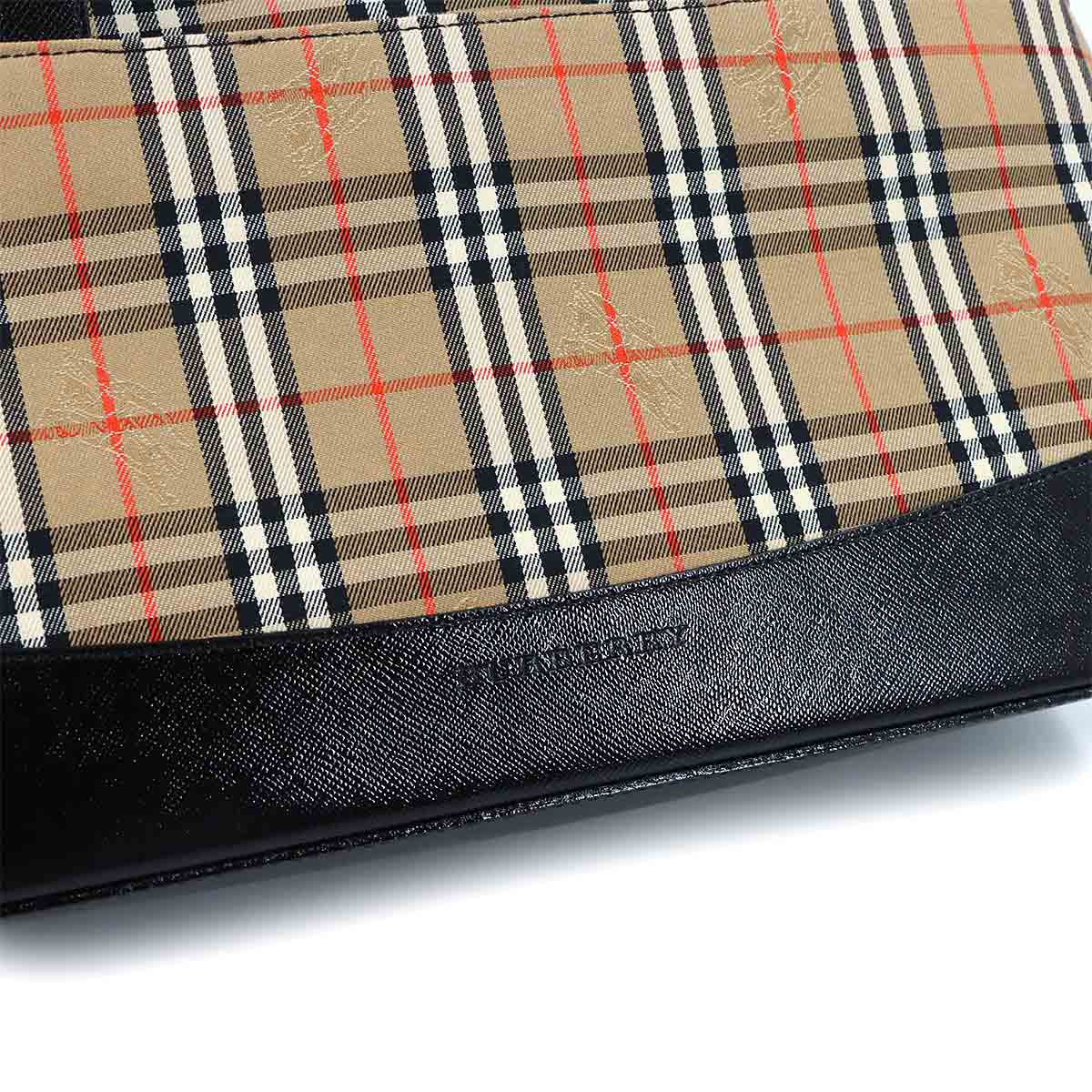 Plaid Hand Bag Canvas Leather Beige Black Haymarket